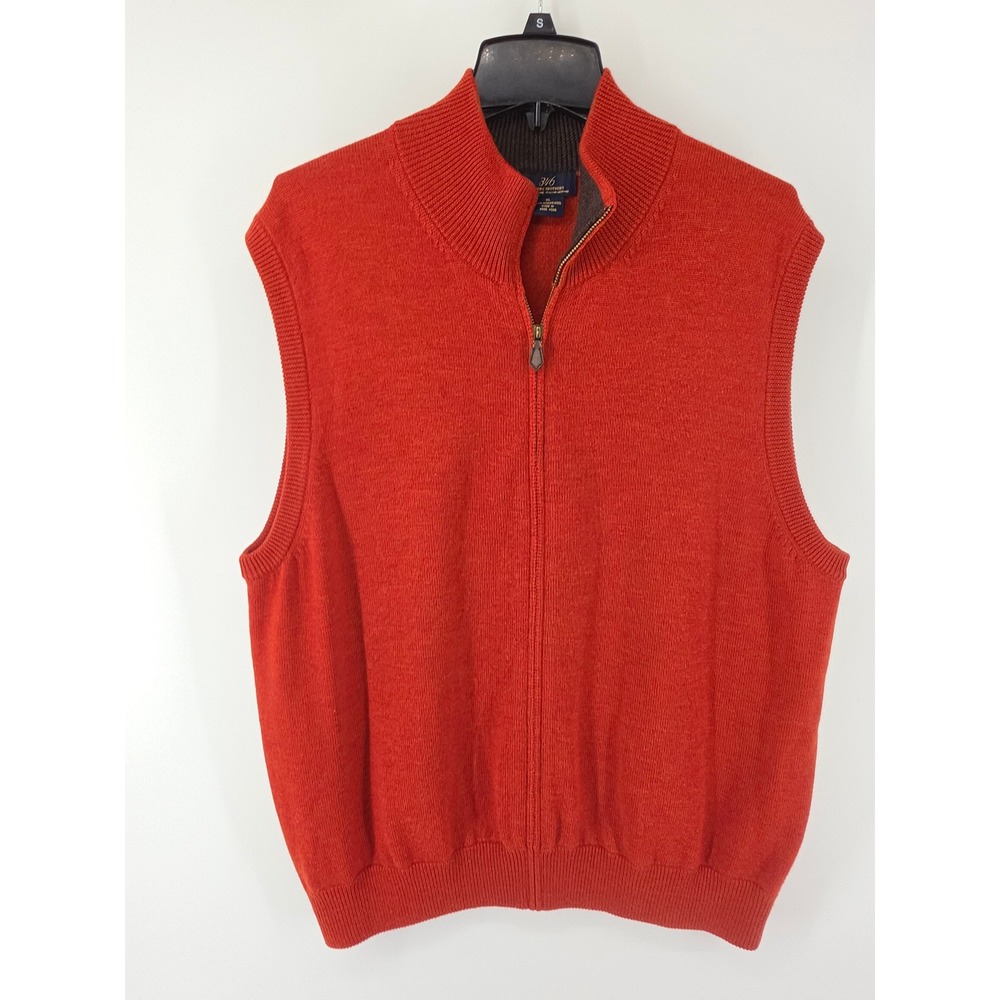 Brooks Brothers 346 Mens XL Merino Wool Full Zip Sweater Vest Burnt Orange